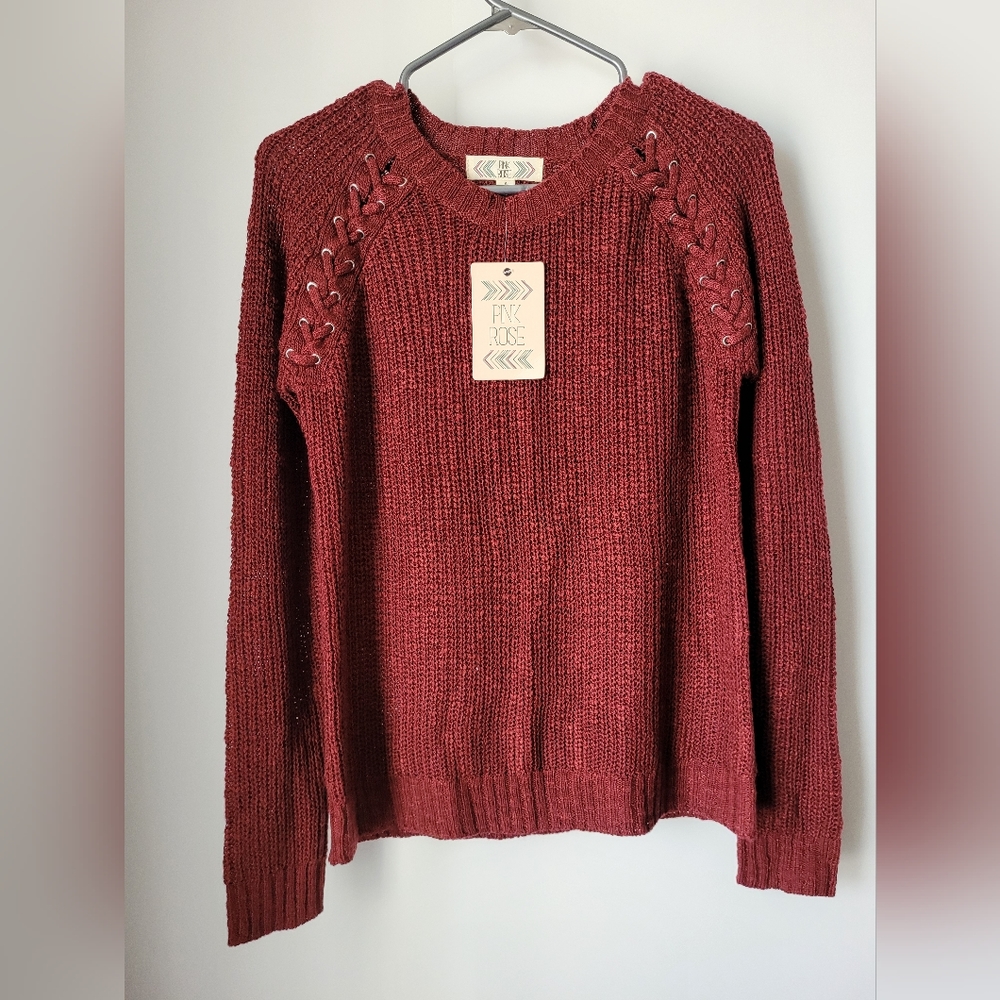 NWT Burgundy Sweater with lace up detail